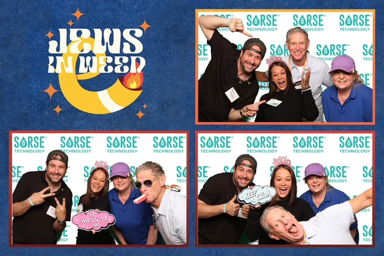 Photo booth strip of guests in sunglasses and hats with props