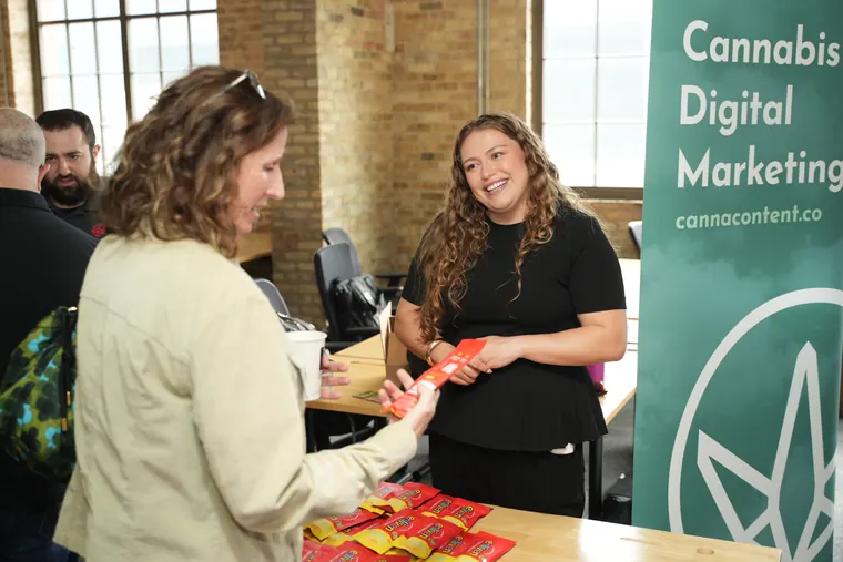 Guests at the CannaContent cannabis digital marketing table