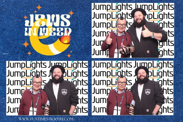 Photo booth strip of two guests giving a thumbs up