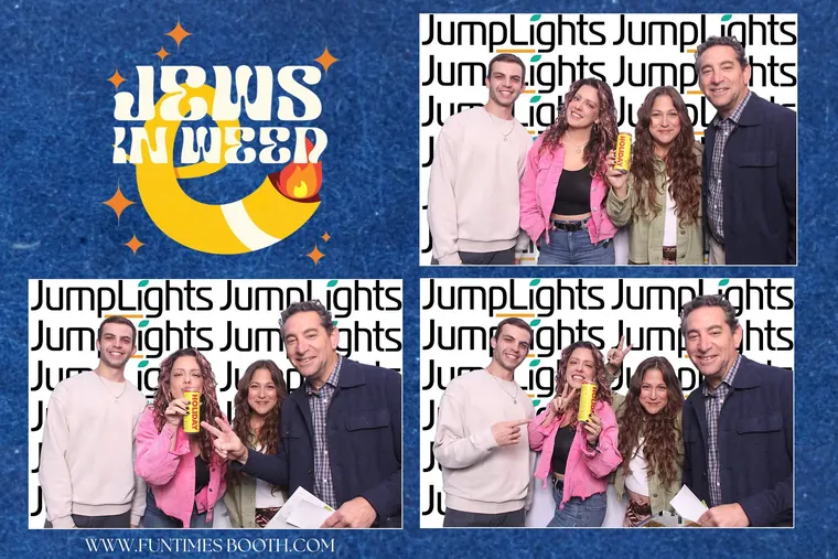 Photo booth strip of four guests with drinks in hand