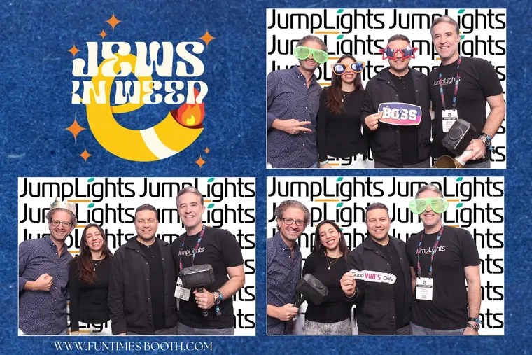 Photo booth strip of four guests with props