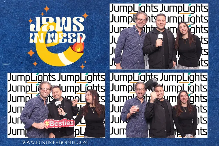 Photo booth strip of three guests with a Besties sign