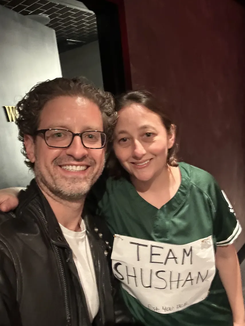Jordan Isenstadt with a guest in a Team Shushan jersey